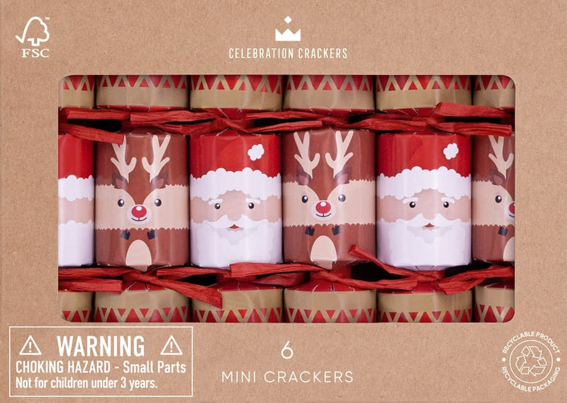 Mini Santa and Reindeer 6″ Crackers - Pack Of 6