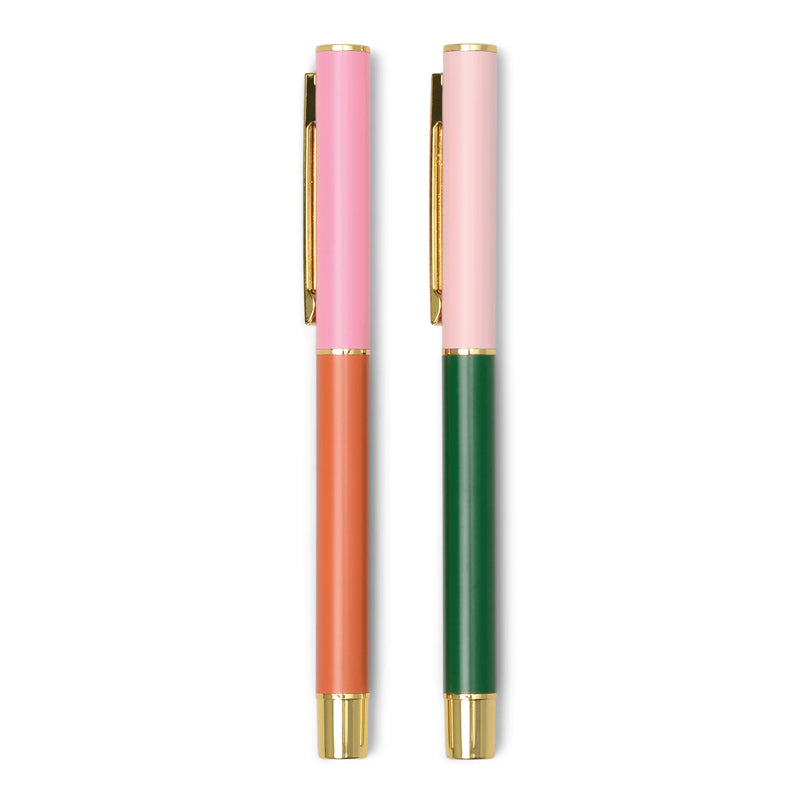 Color Block Pens - Set of 2 - Red Orange + Emerald