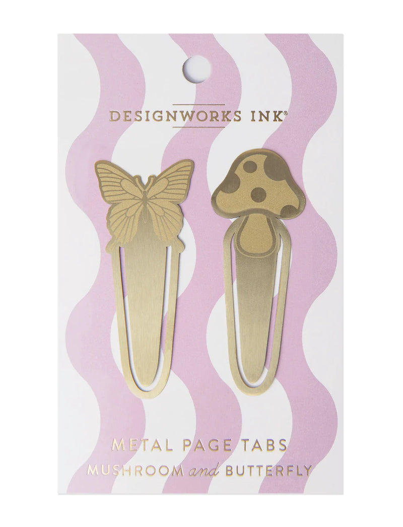 Vintage Sass Brass Page Tabs - Mushroom & Butterfly