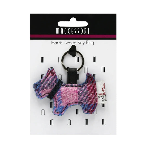 Harris Tweed Scotty Dog Keyring - Pastel Pink