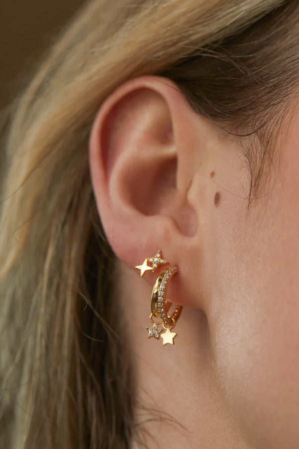 Gold Duo Pave Star Hoops