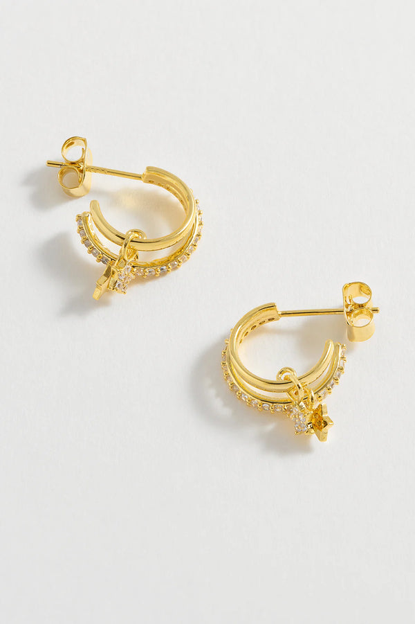 Gold Duo Pave Star Hoops