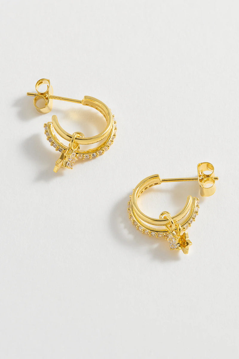 Gold Duo Pave Star Hoops