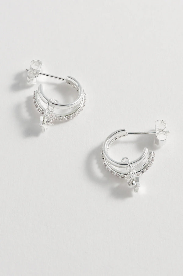 Silver Duo Pave Star Hoops