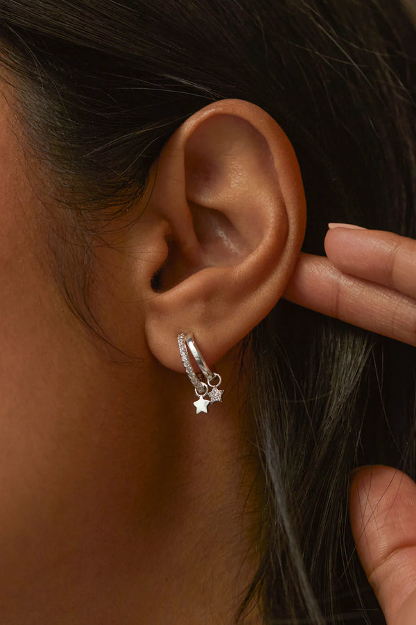 Silver Duo Pave Star Hoops
