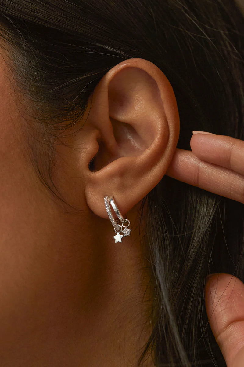Silver Duo Pave Star Hoops