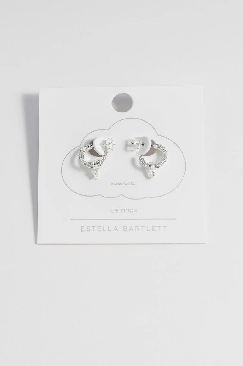 Silver Duo Pave Star Hoops