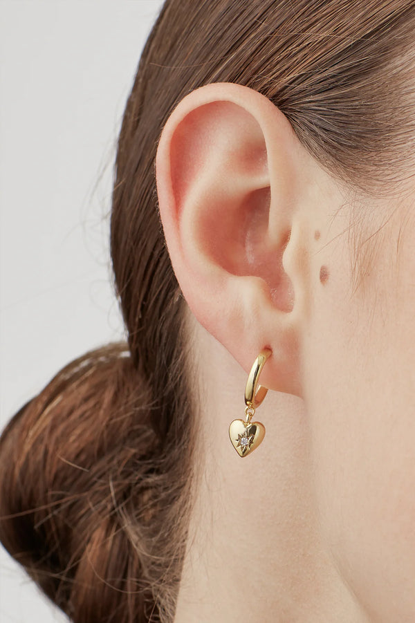 Star Puffed Heart Hoop Earrings