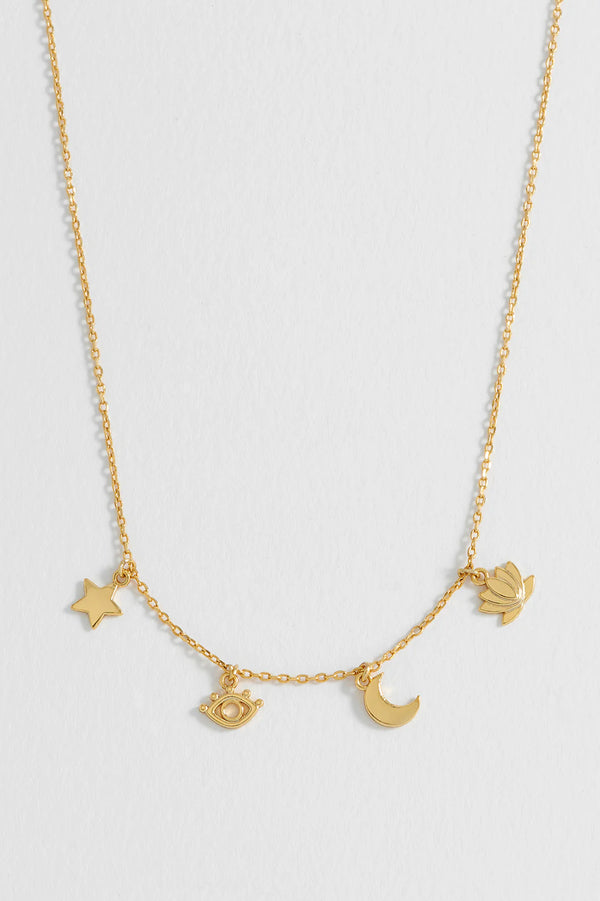 Evil Eye, Moon & Stars Charm Necklace