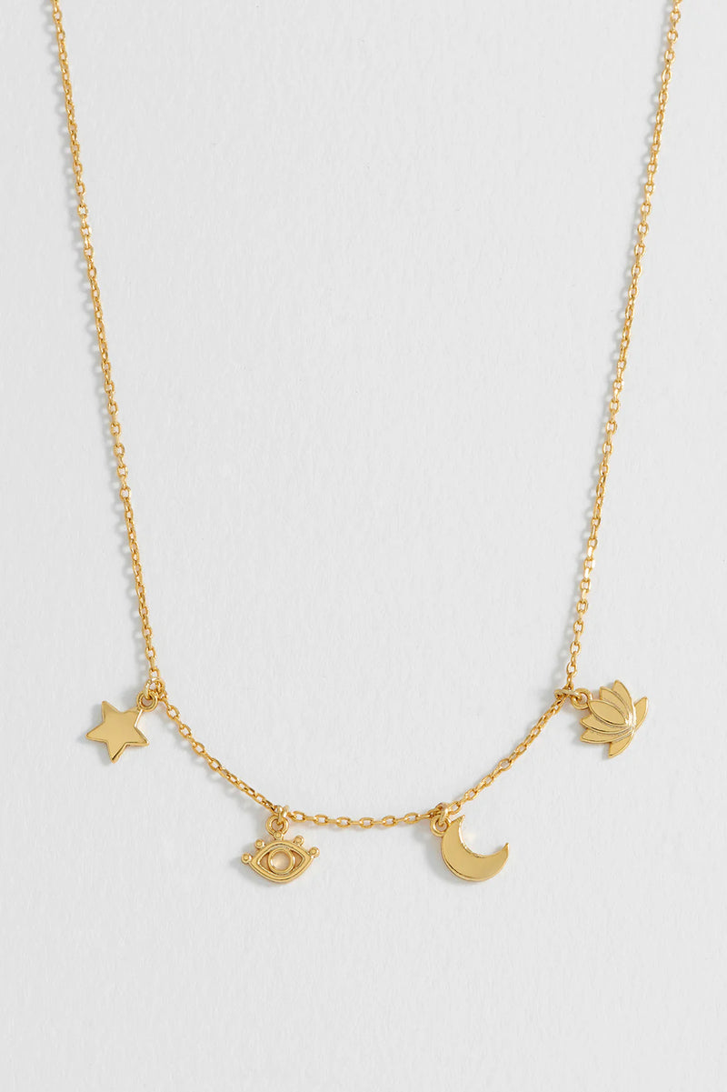 Evil Eye, Moon & Stars Charm Necklace