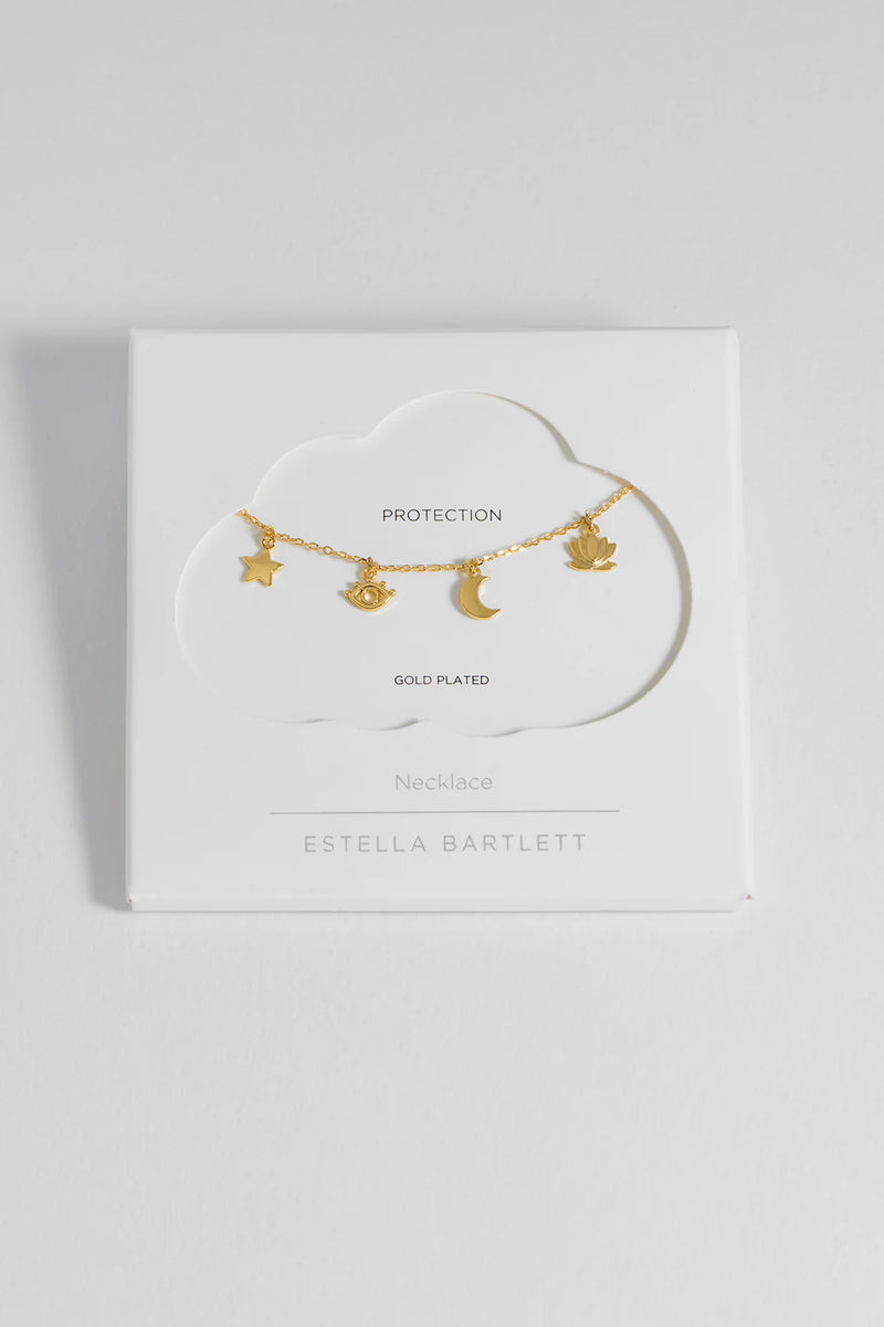 Evil Eye, Moon & Stars Charm Necklace
