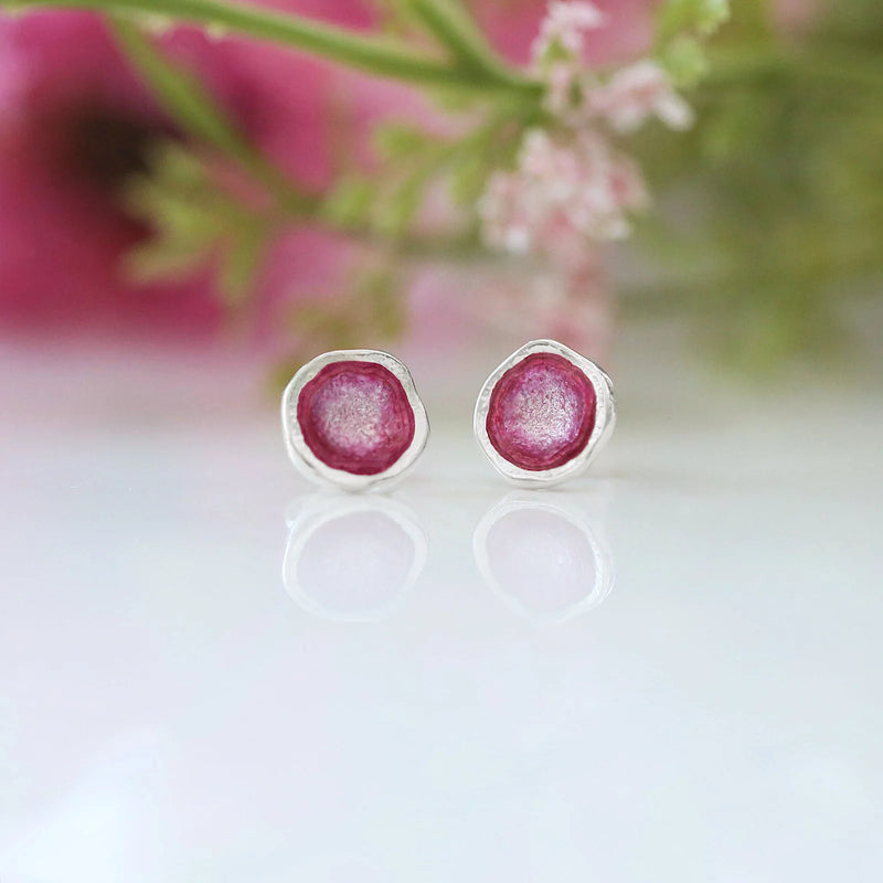 Lunar Bright Petite Stud Earrings in Hot Pink Enamel