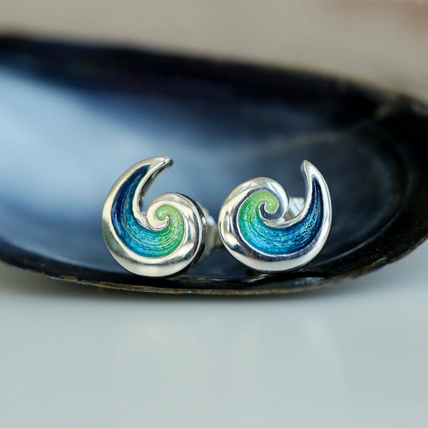North Sea Wave Small Stud Earrings in Meadow Enamel