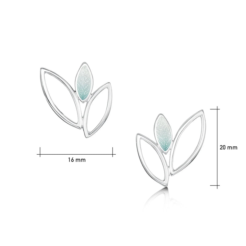 Seasons Silver 3-leaf Stud Earrings in Winter Enamel
