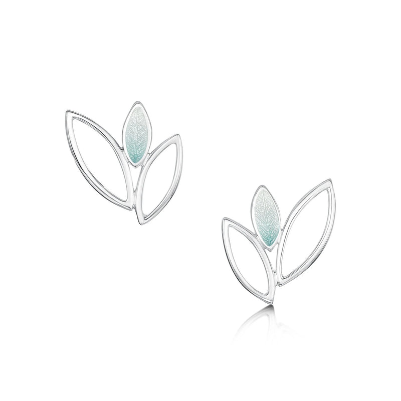 Seasons Silver 3-leaf Stud Earrings in Winter Enamel