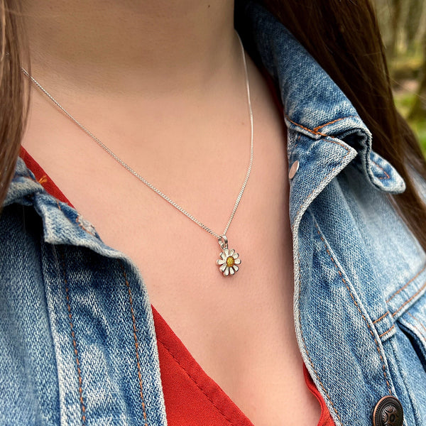 Daisies at Dawn Petite Enamel Pendant in Sterling Silver