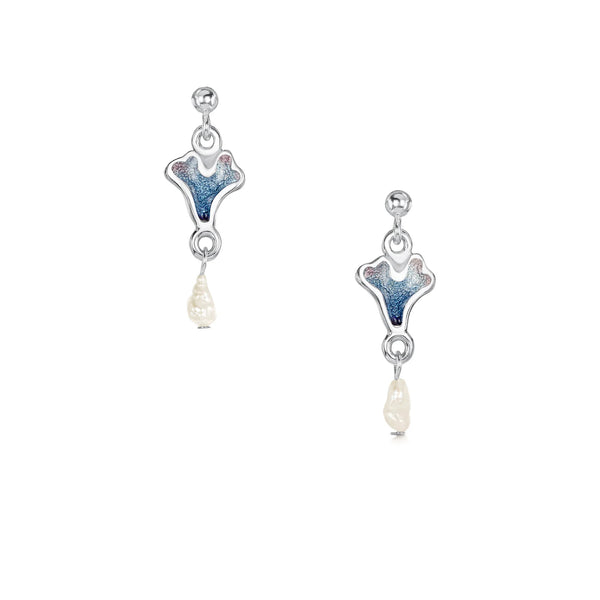 Sea Moss Baroque Pearl Small Drop Earrings in Sea Blue Enamel