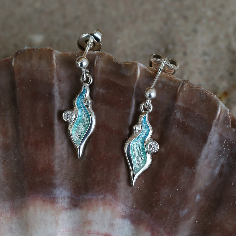 River Ripples Small Cubic Zirconia Drop Earrings in Shallows Enamel