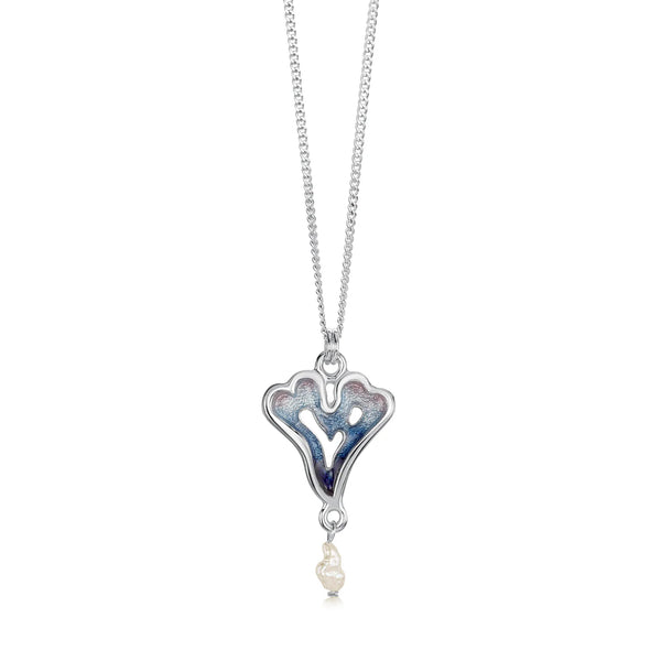 Sea Moss Heart Pendant with Baroque Pearl in Sea Blue Enamel