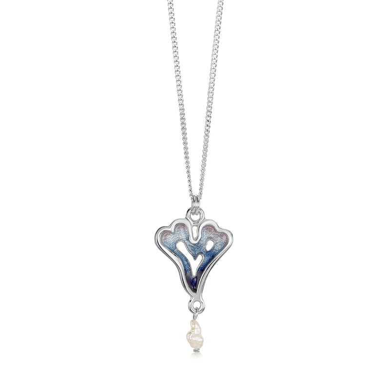 Sea Moss Heart Pendant with Baroque Pearl in Sea Blue Enamel