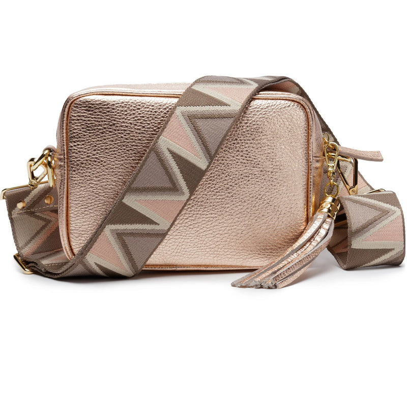 Champagne Leather Bag With Grey Abstract Strap