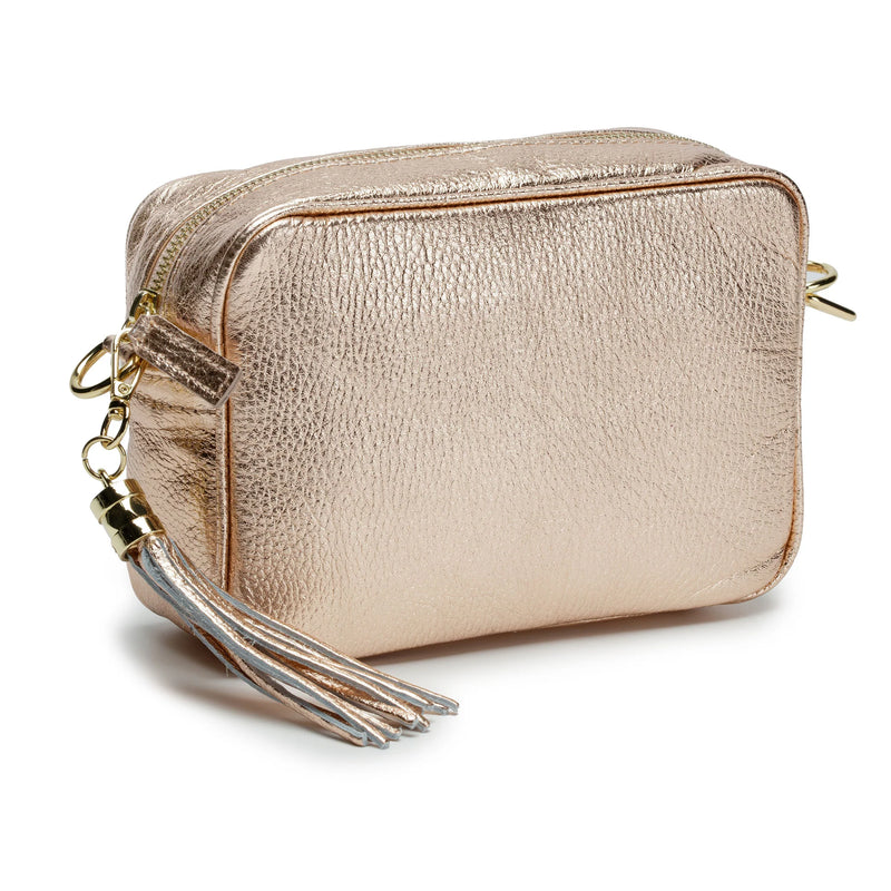Champagne Leather Bag With Grey Abstract Strap