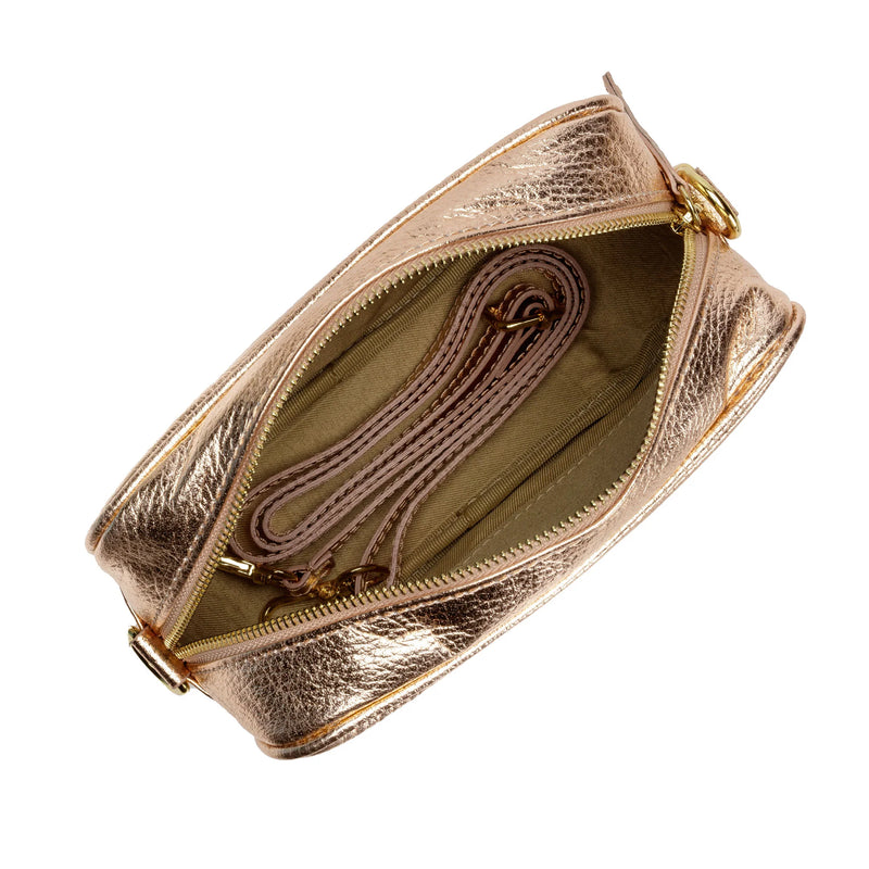 Champagne Leather Bag With Grey Abstract Strap