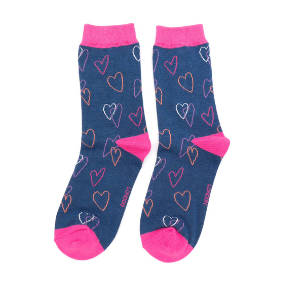 Sketch Hearts Socks - Navy