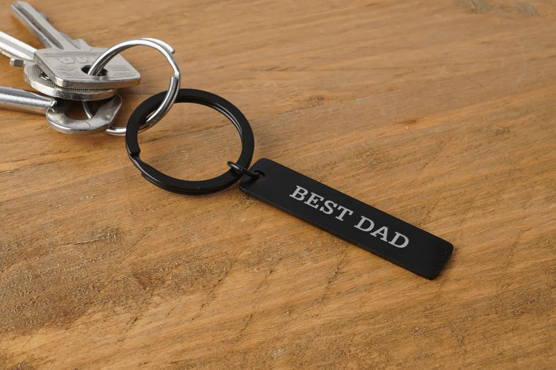 'Best Dad' Long Black Metal Keyring