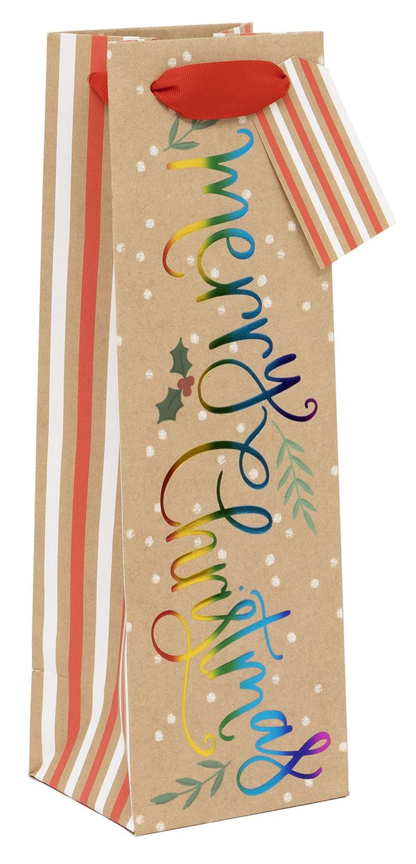 Rainbow Merry Christmas Bottle Bag