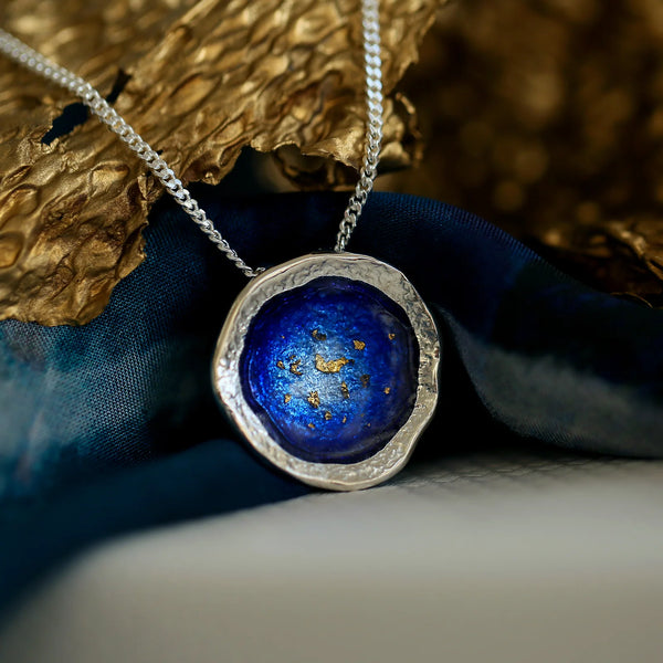 Lunar Universe Pendant Necklace in Midnight Gold Enamel