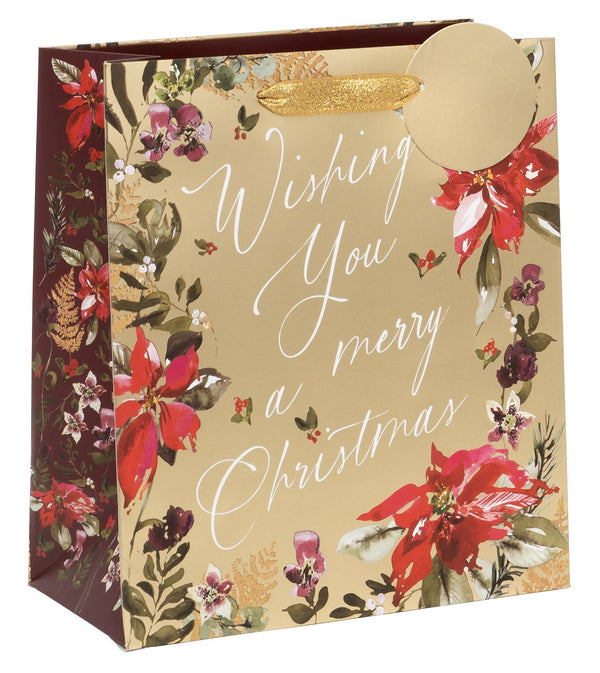 Festive Floral Gold Medium Gift Bag