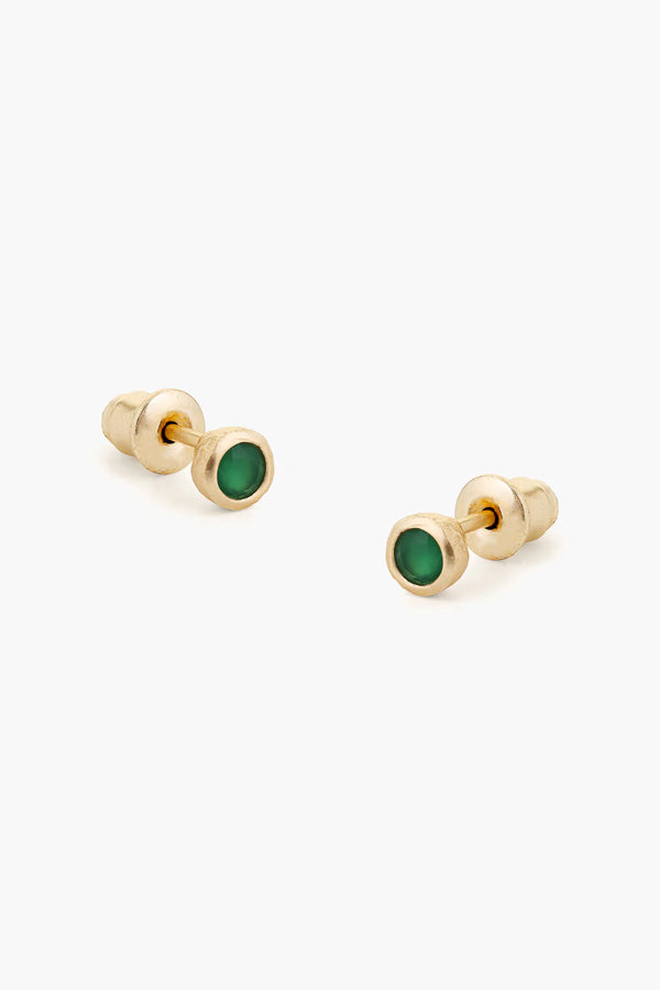 Green Onyx Stud Earrings - Gold