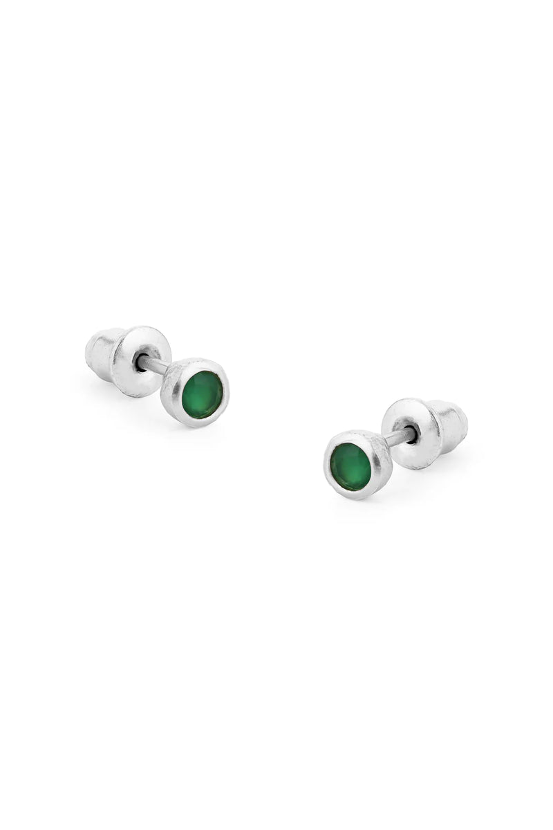 Green Onyx Stud Earrings - Silver