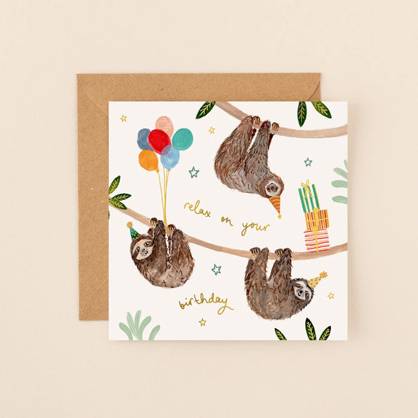 Sloths Relax On Your Birthday Card