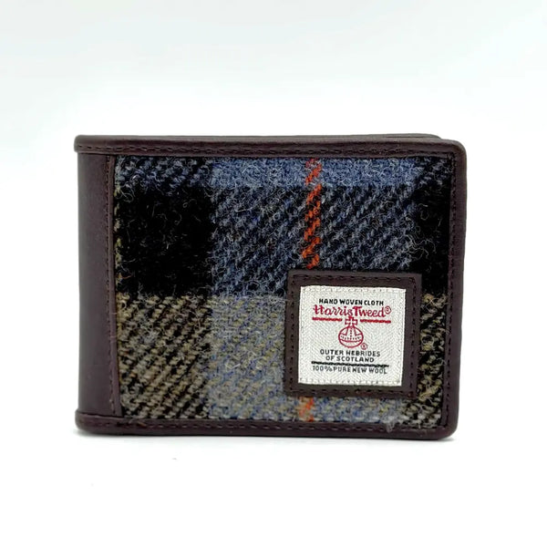 Harris Tweed Bifold Coin Wallet - Blue/Brown Check