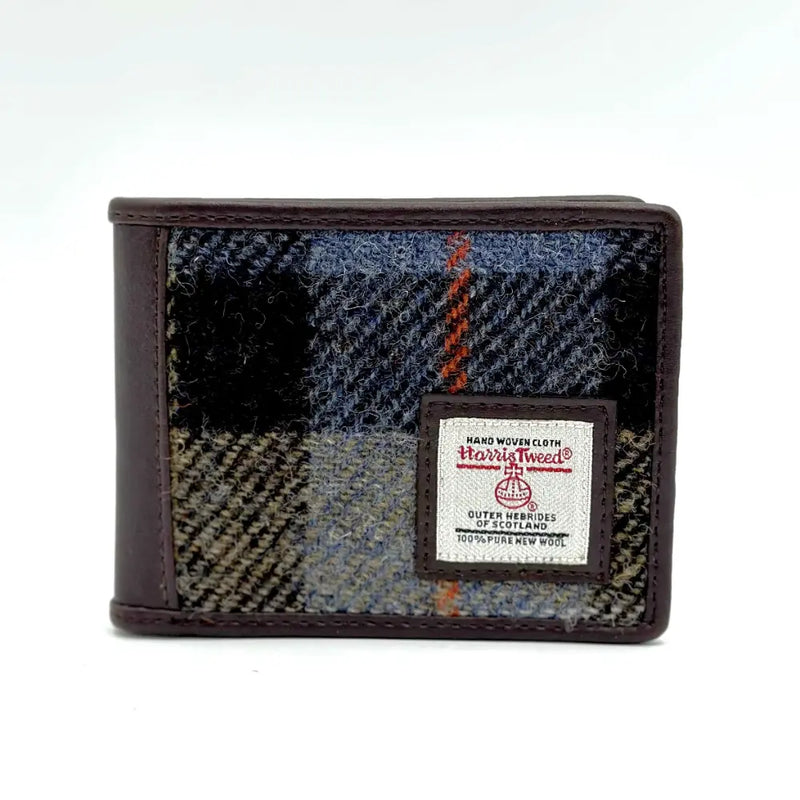 Harris Tweed Bifold Coin Wallet - Blue/Brown Check