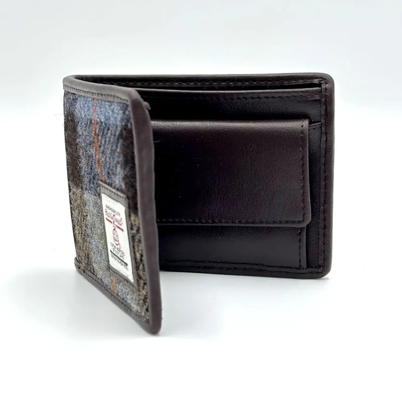 Harris Tweed Bifold Coin Wallet - Blue/Brown Check