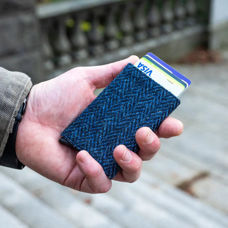 Harris Tweed Pop Up Card Holder - Blue