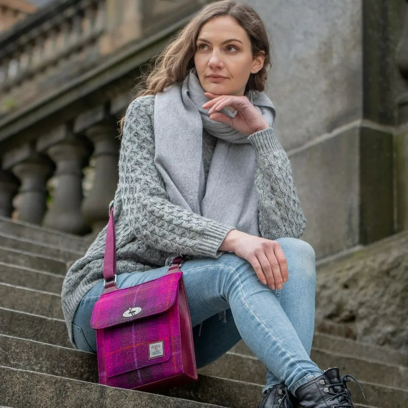 Harris Tweed Satchel Bag - Purple Check