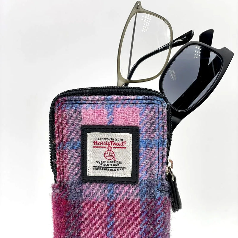 Harris Tweed Double Glasses Sleeve - Pastel Pink