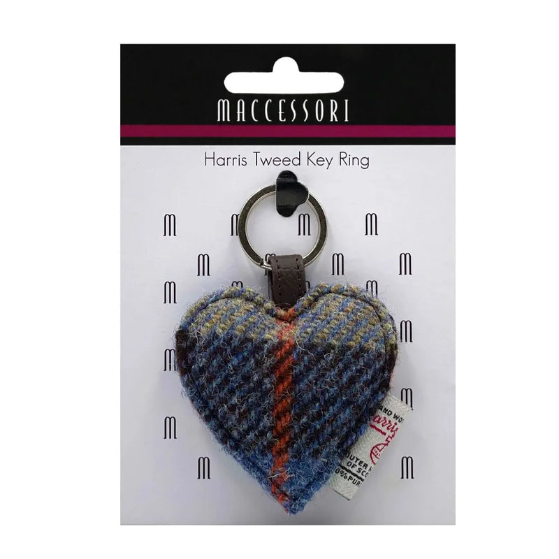Harris Tweed Heart Keyring - Blue & Brown Check