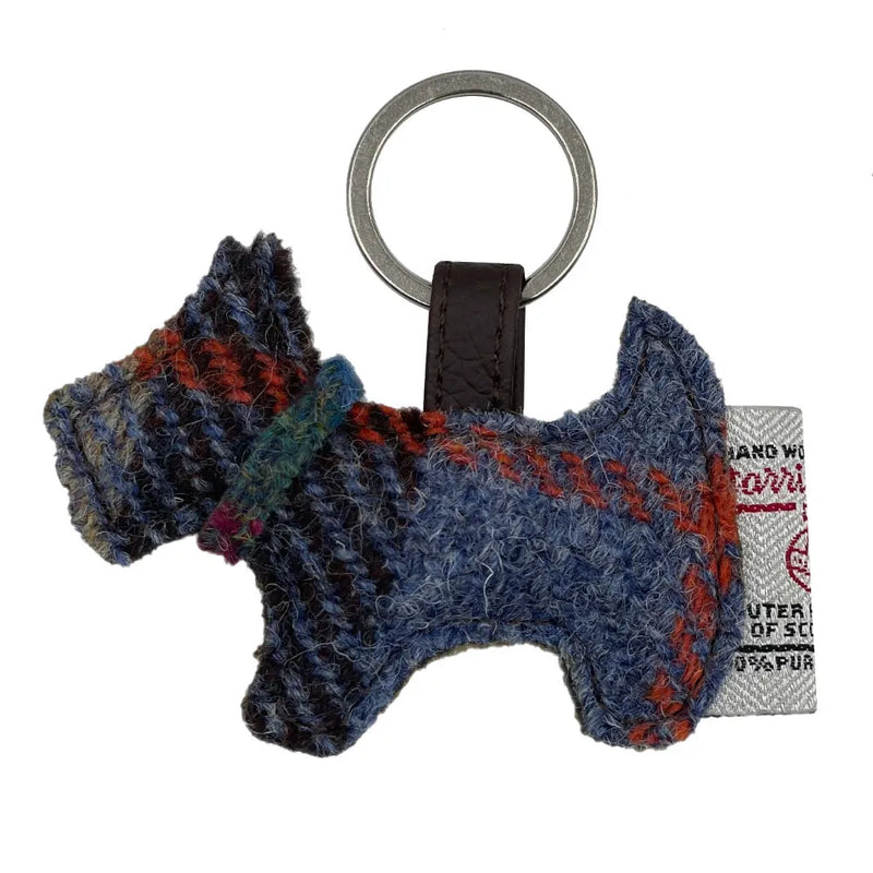 Harris Tweed Scotty Dog Keyring - Blue & Brown Check