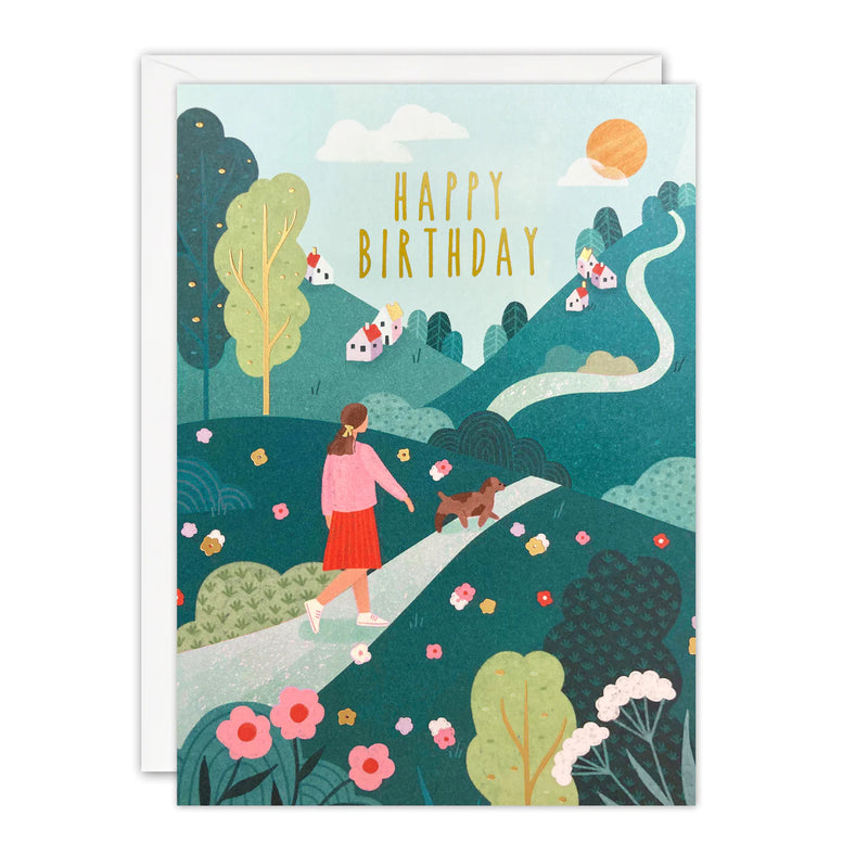 Dog Walk Happy Birthday Card