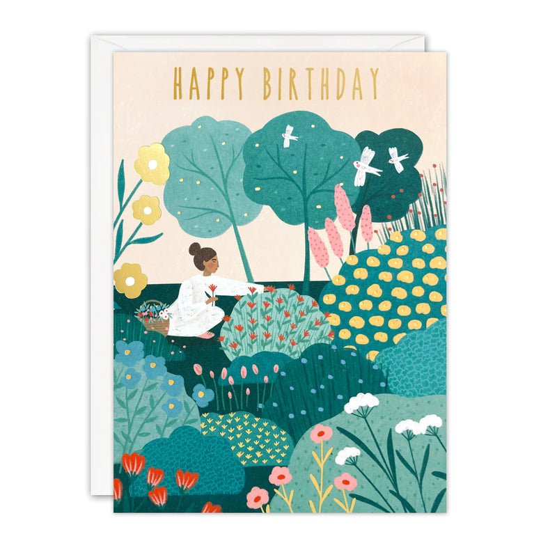 Picking Flowers Happy Birthday Card