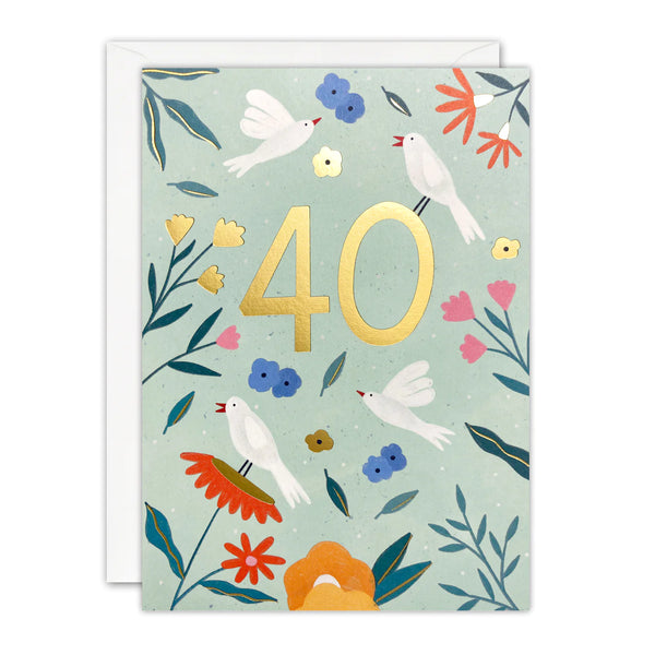 40th Birthday Birds & Flowers Card