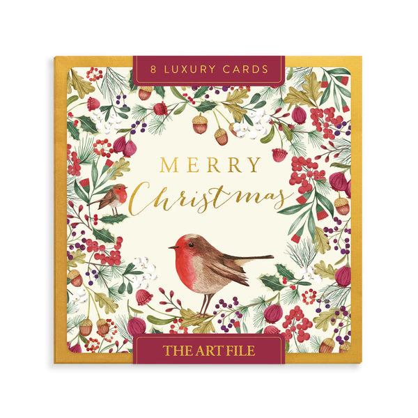 Robin & Berries Luxury Christmas Cards - Pack Of 8