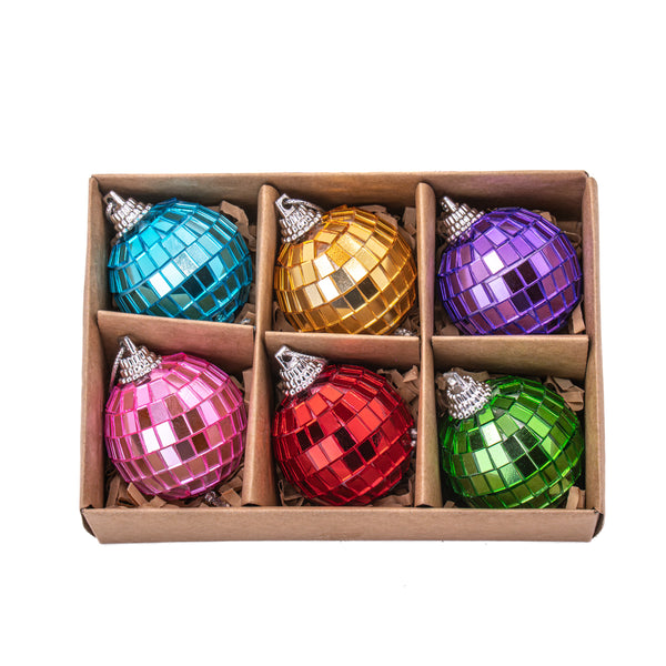 Multicoloured Disco Ball Bauble - Set of 6