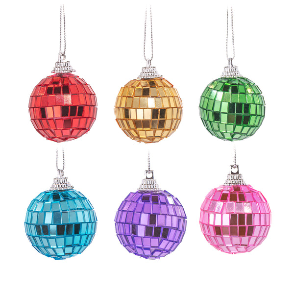 Multicoloured Disco Ball Bauble - Set of 6