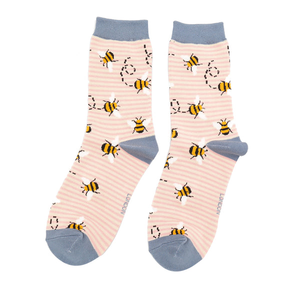 Bee Stripe Socks - Pink And Cream